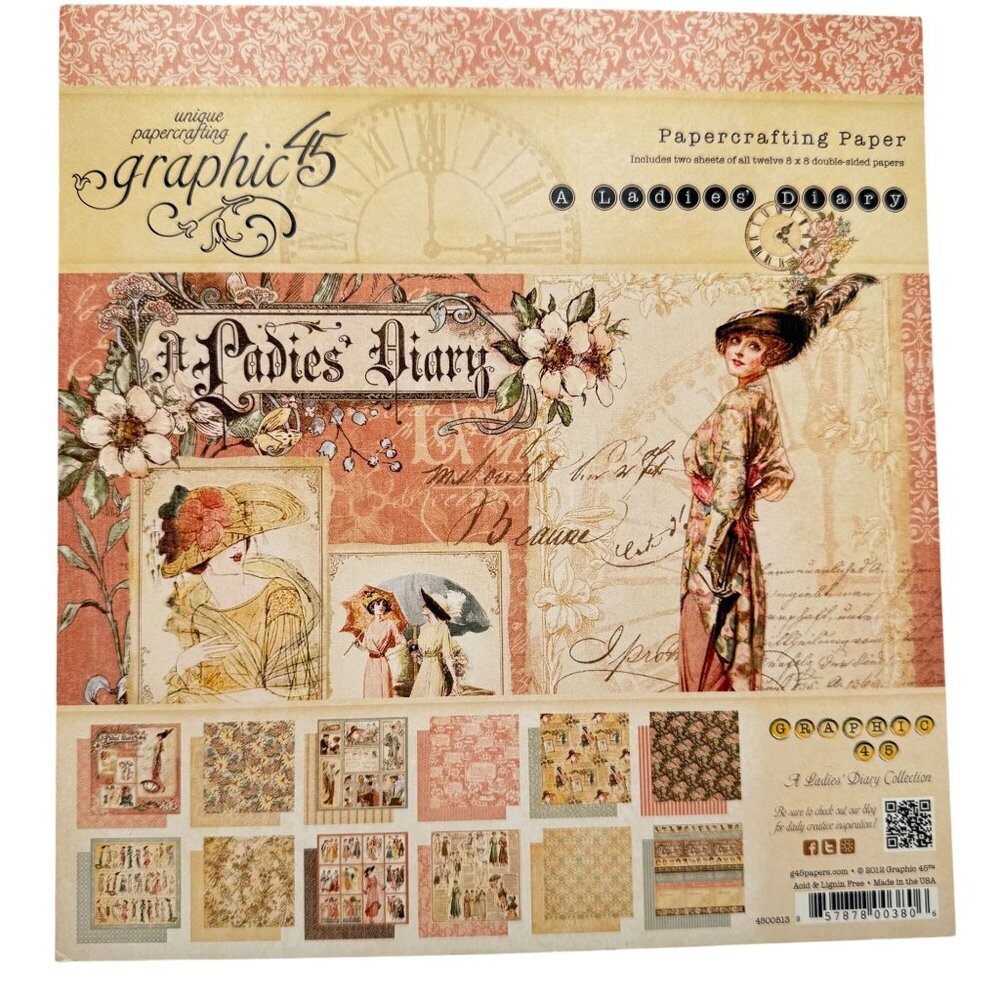 Graphic 45 A Ladies Diary 8x8 Paper Pad 12 Double-Sided Sheets NEW